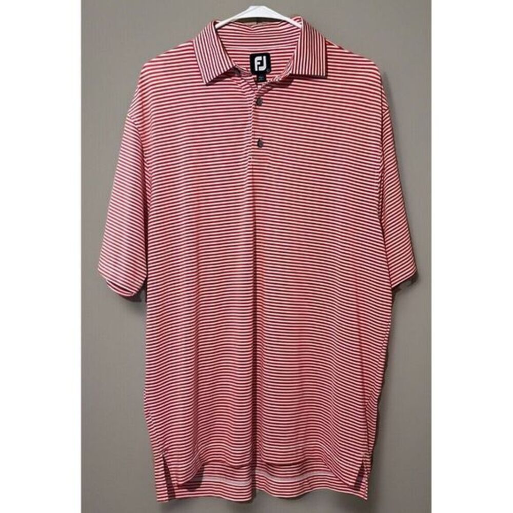 Men's Footjoy Golf Polo Size Large Great Design And Color‎ Red & White